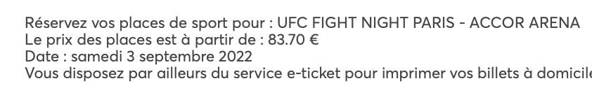 Svelato il prezzo di partenza dei biglietti e i settori per UFC Parigi 2